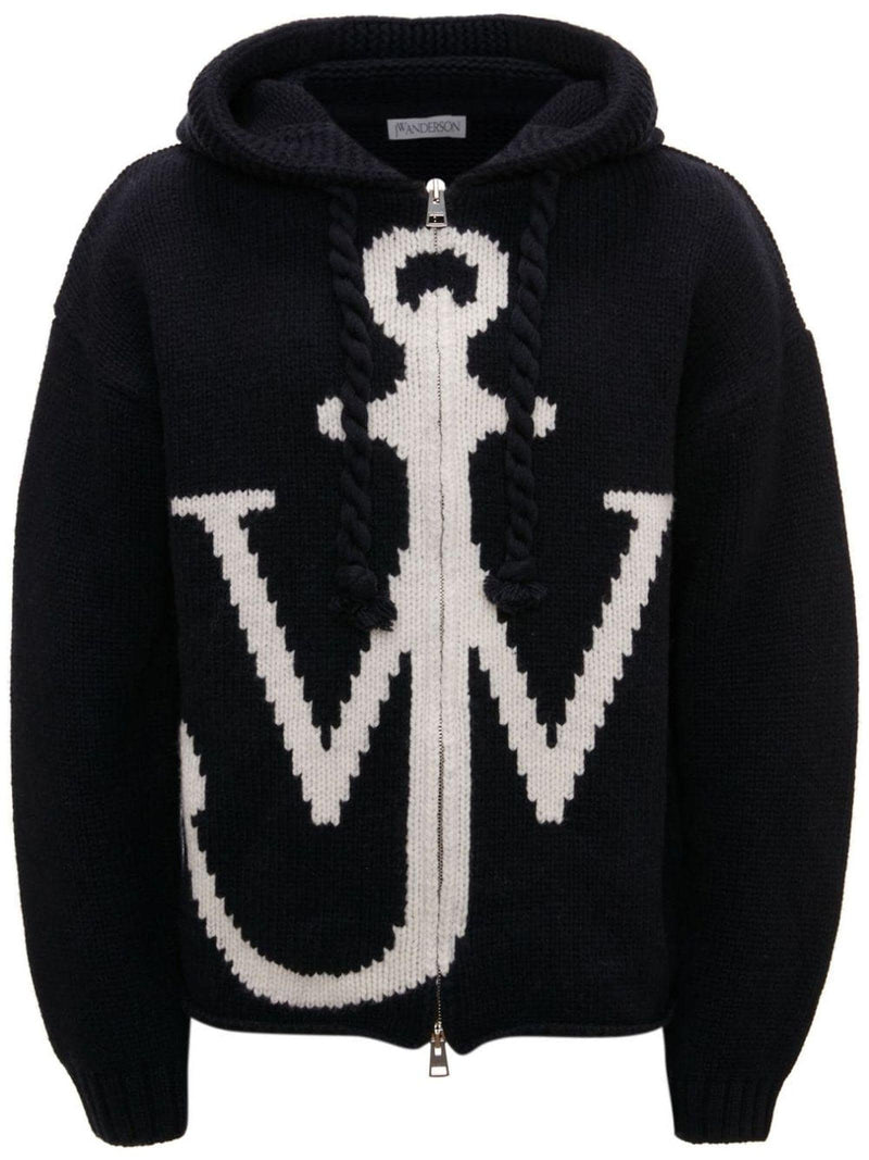 J.W. Anderson Navy Wool Hoodie - Men - Piano Luigi