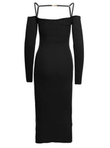 Jacquemus le Robe Sierra Long Black Ribbed Off-the-shoulder Dress In Viscose Blend Woman - Women - Piano Luigi