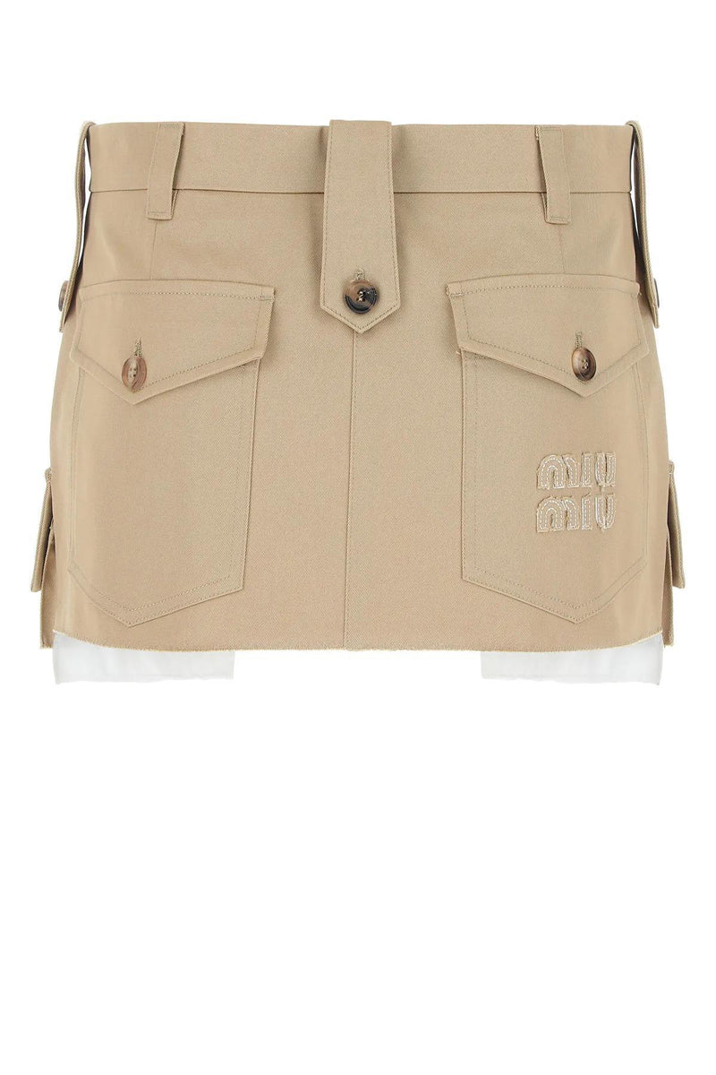 Miu Miu Camel Cotton Mini Skirt - Women - Piano Luigi