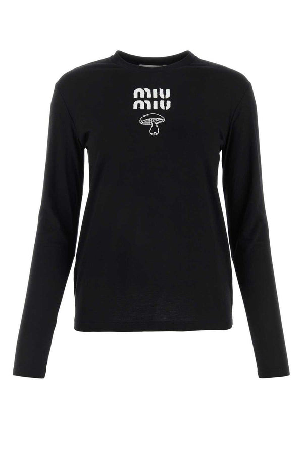 Miu Miu Logo Detailed Long-sleeved Top - Women - Piano Luigi