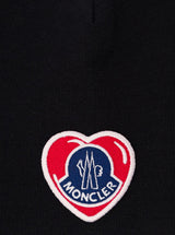 Moncler Black Beanie With Heart-shaped Logo Patch In Wool Blend Man - Men - Piano Luigi