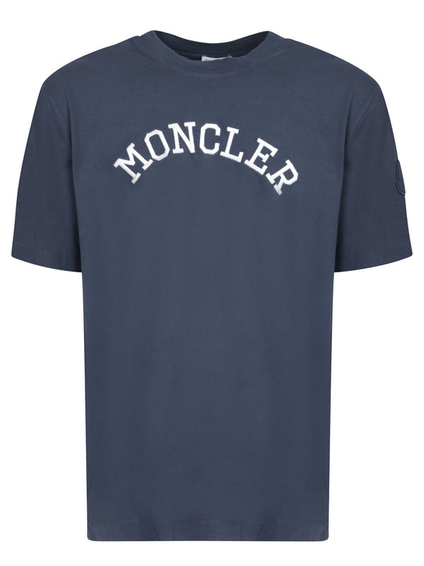 Moncler Embroidered Logo Blue T-shirt - Men - Piano Luigi