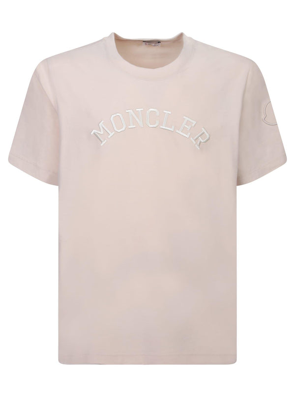Moncler Embroidered Logo Taupe T-shirt - Men - Piano Luigi