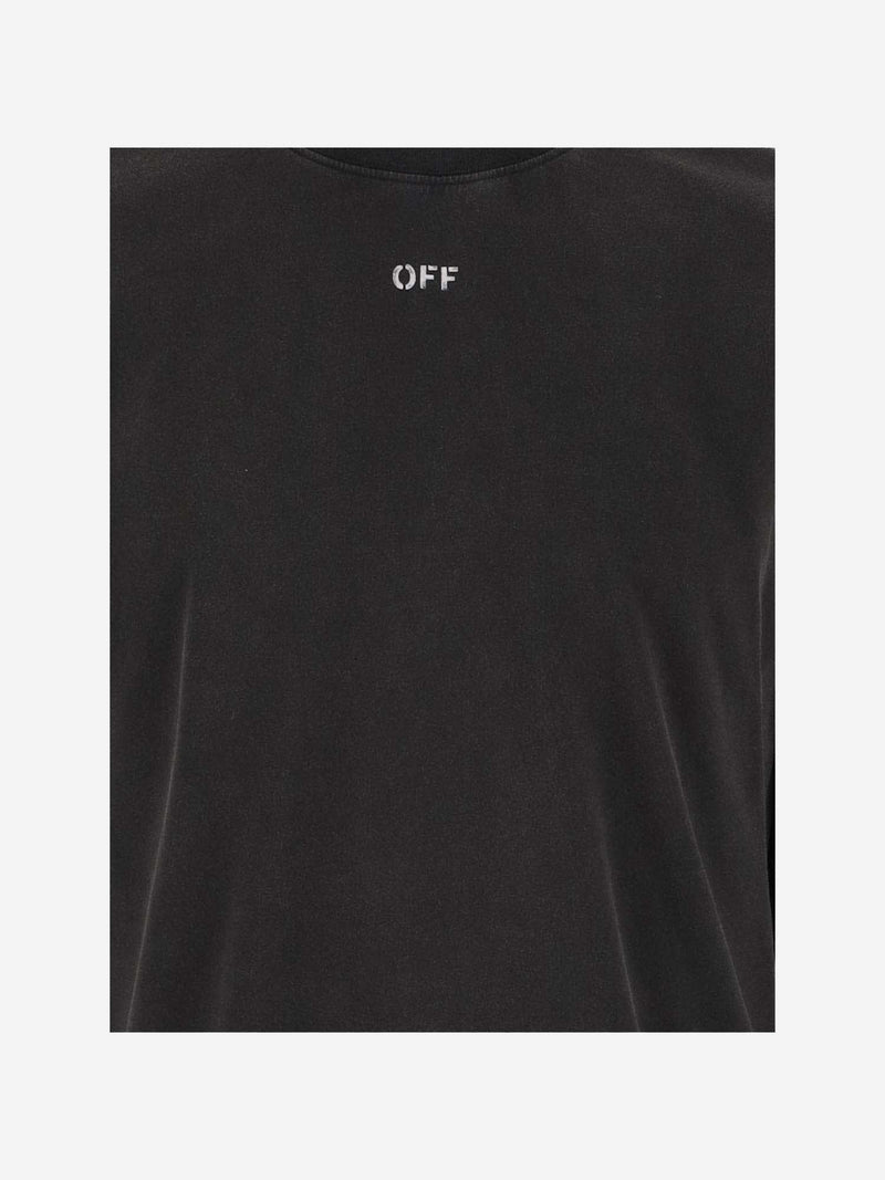 Off-White Cotton T-shirt With Painted Print And Logo - Men - Piano Luigi