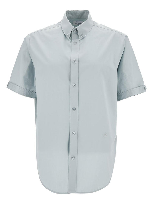 Off-White Light Blue Short Sleeve Shirt With Button-down Collar In Cotton Man - Men - Piano Luigi