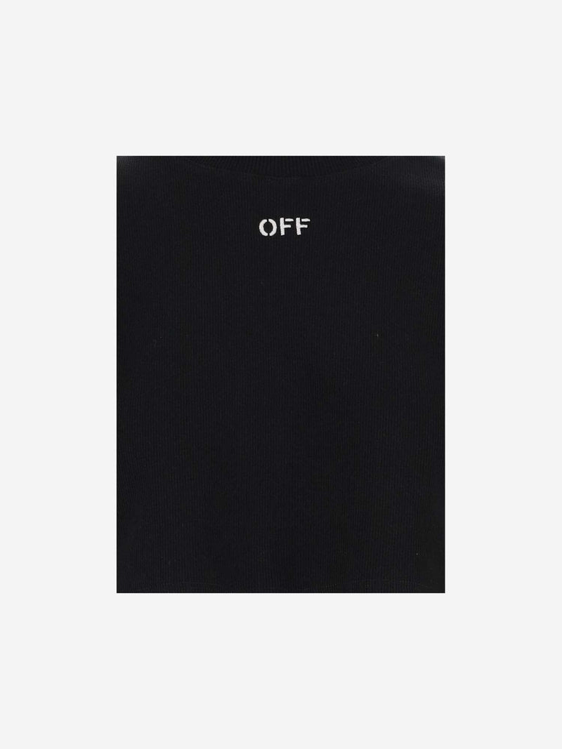 Off-White Stretch Cotton Crop T-shirt With Logo - Women - Piano Luigi