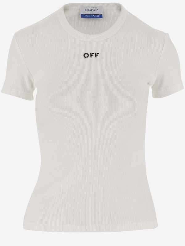 Off-White Stretch Cotton T-shirt With Logo - Women - Piano Luigi