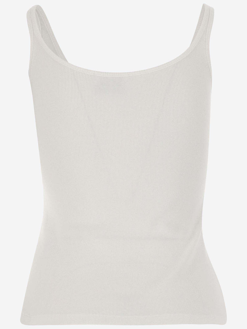 Off-White Stretch Cotton Tank Top With Logo - Women - Piano Luigi