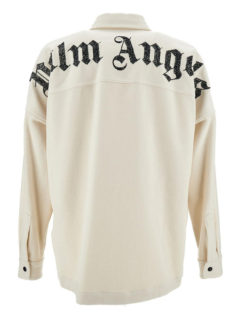 Palm Angels Black And White Overshirt With Check And Logo Print In Cotton Man - Men - Piano Luigi