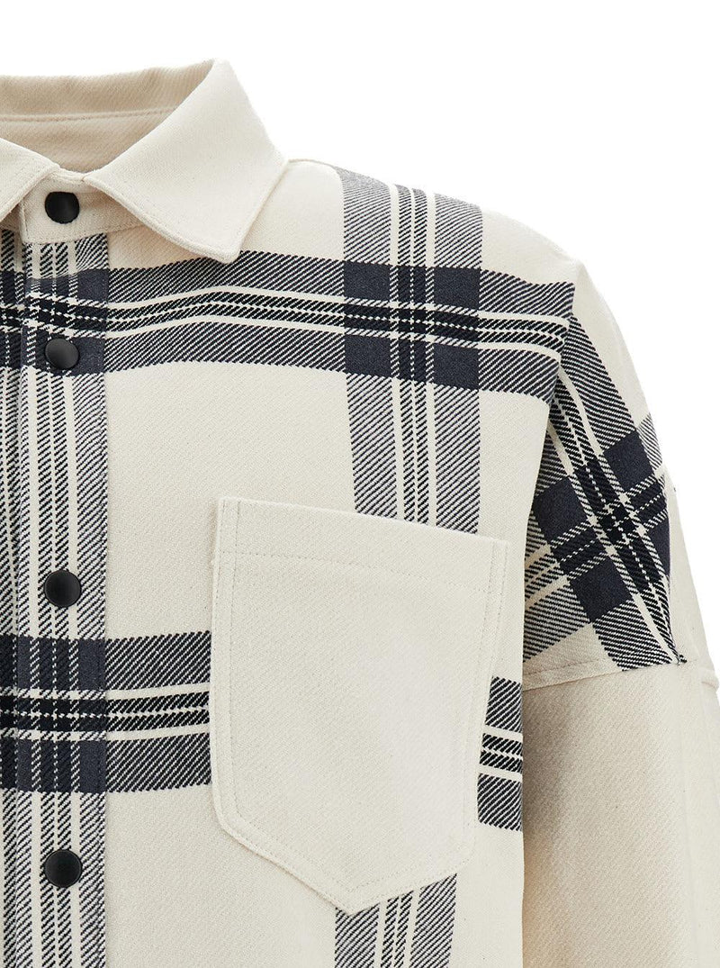 Palm Angels Black And White Overshirt With Check And Logo Print In Cotton Man - Men - Piano Luigi