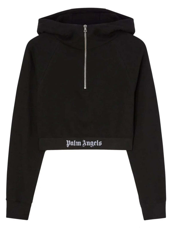 Palm Angels Black Cotton Cropped Hoodie - Women - Piano Luigi