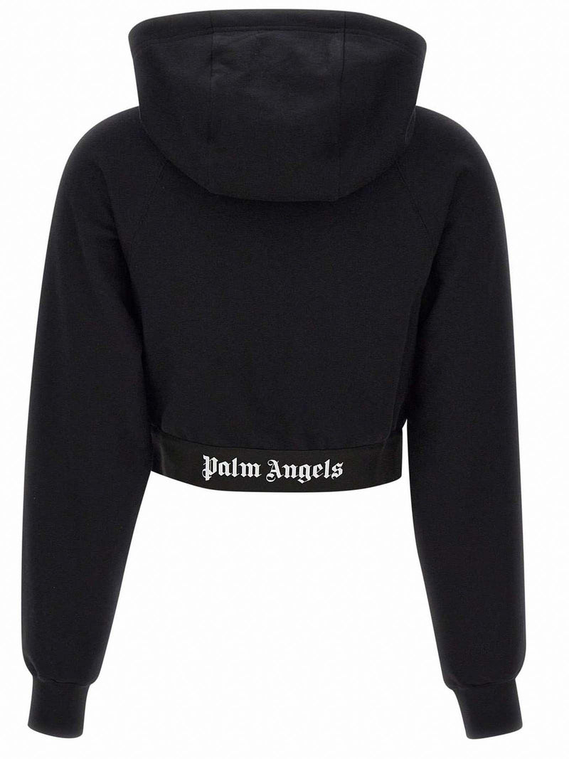 Palm Angels Black Cotton Cropped Hoodie - Women - Piano Luigi