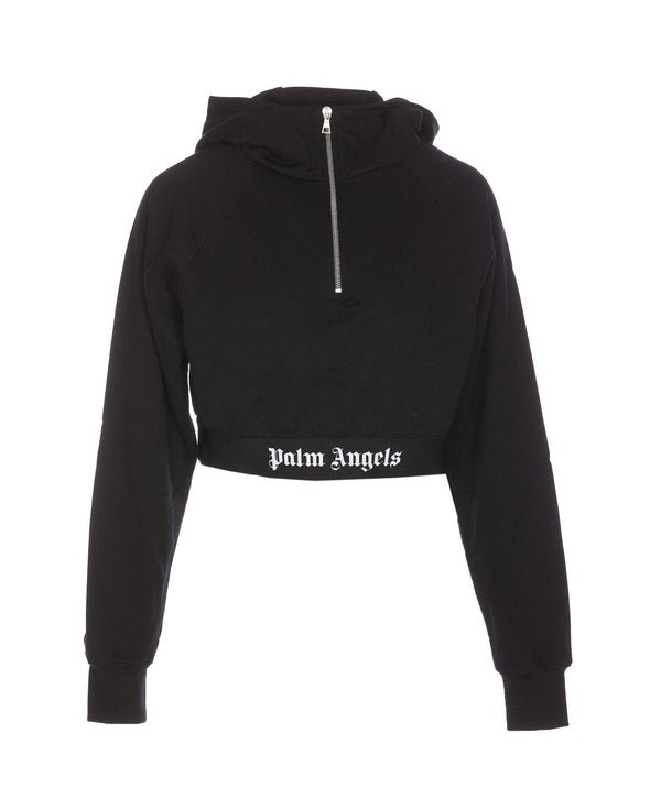 Palm Angels Logo Cropped Zip Hoodie - Women - Piano Luigi