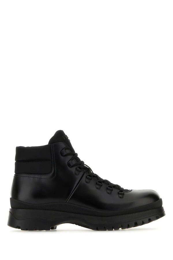 Prada Black Re-nylon And Leather Brixxen Ankle Boots - Men - Piano Luigi