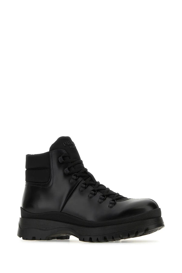 Prada Black Re-nylon And Leather Brixxen Ankle Boots - Men - Piano Luigi
