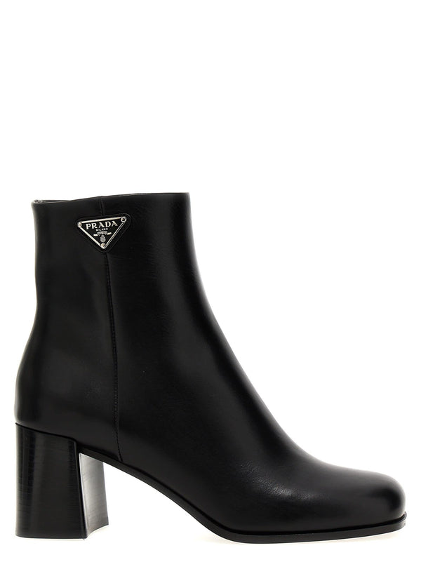 Prada Logo Leather Ankle Boots - Women - Piano Luigi
