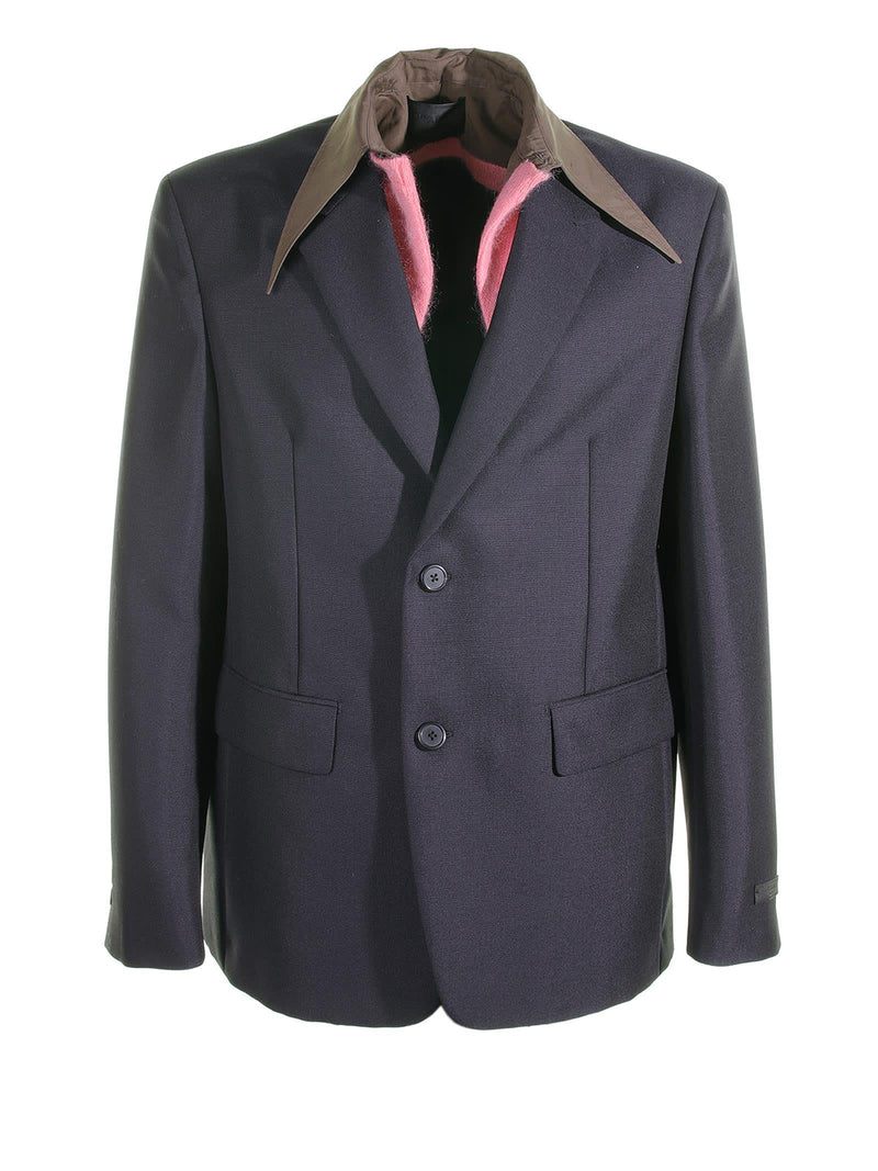 Prada Single-breasted Jacket In Blue Mohair Wool - Men - Piano Luigi