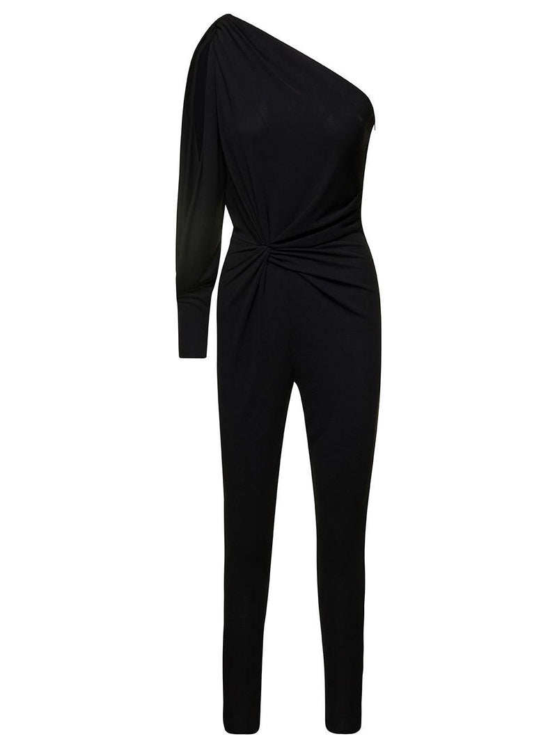 Saint Laurent Black One-shoulder Jumpsuit With Side Gathering In Jersey Woman - Women - Piano Luigi