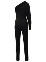 Saint Laurent Black One-shoulder Jumpsuit With Side Gathering In Jersey Woman - Women - Piano Luigi