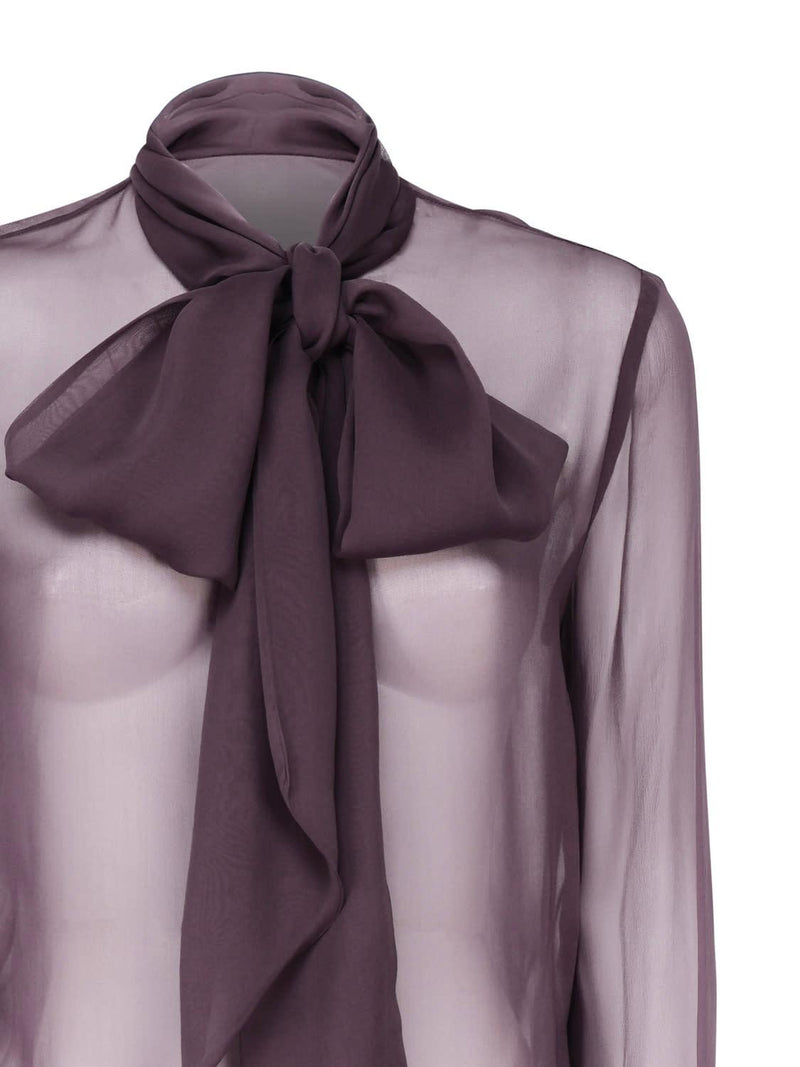 Saint Laurent Silk Lavallière Collar Shirt - Women - Piano Luigi