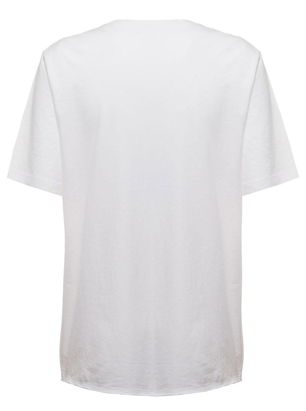 Saint Laurent Womans White Cotton T-shirt With Heart Print - Women - Piano Luigi