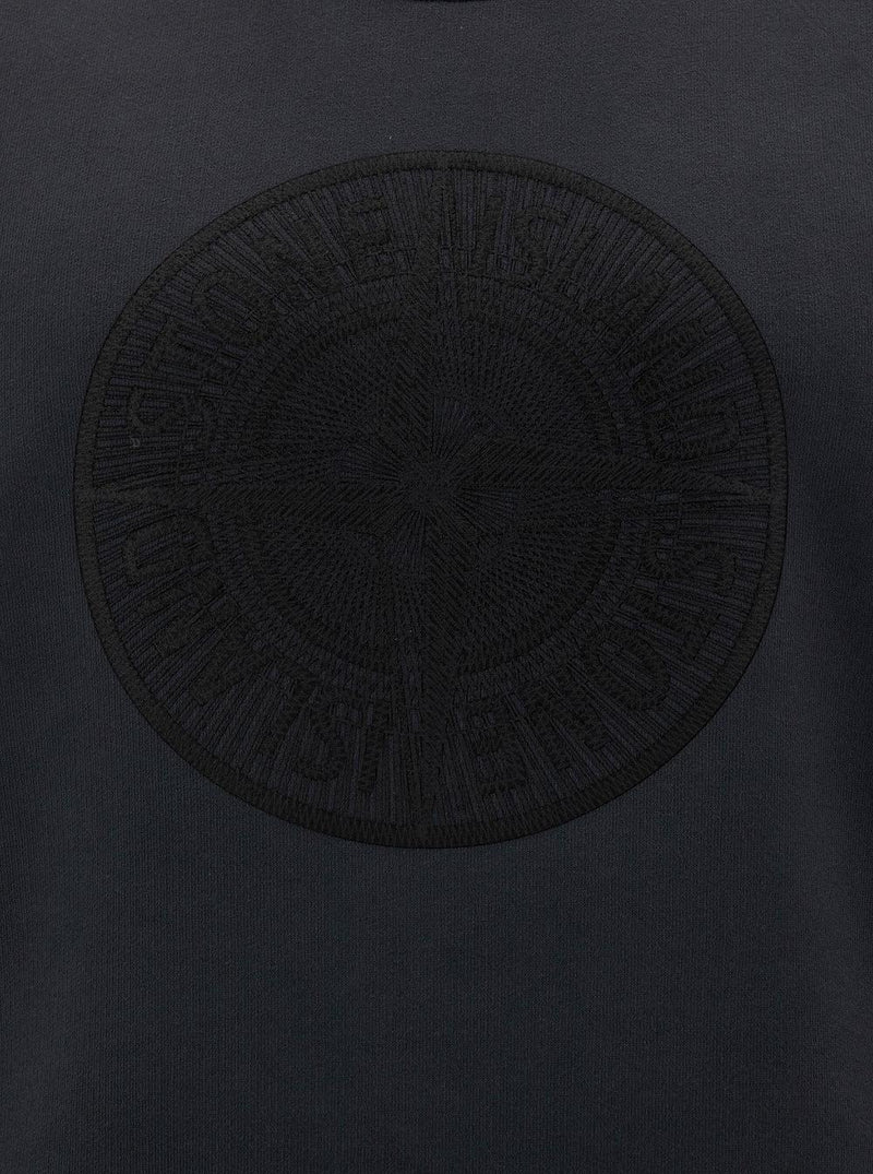 Stone Island Black Crewneck Sweater With Compass Embroidery In Cotton Man - Men - Piano Luigi