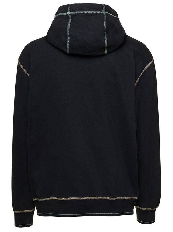 Stone Island Black Hoodie With Contrasting Embroidered Logo In Cotton Man - Men - Piano Luigi