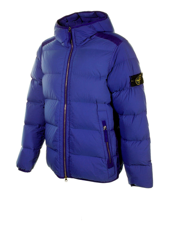 Stone Island Blue Quilted Down Jacket With Hood - Men - Piano Luigi