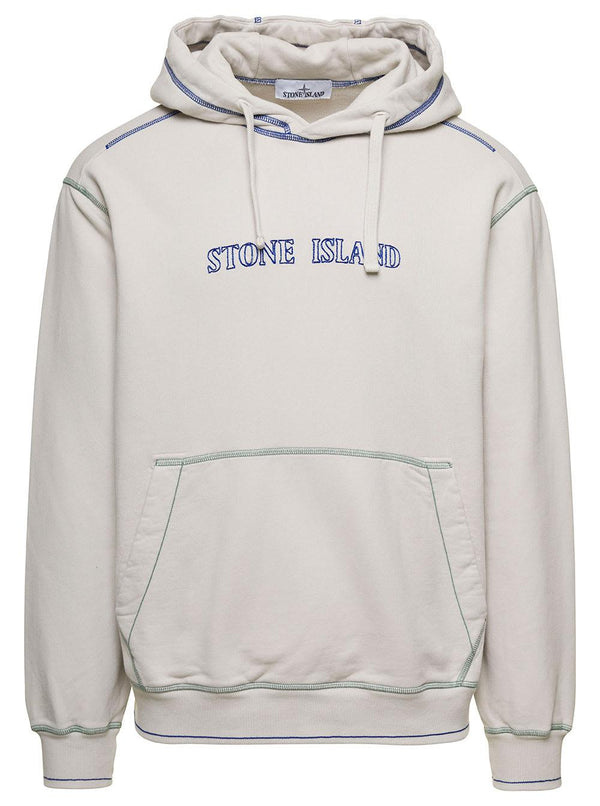 Stone Island Grey Hoodie With Contrasting Logo Embroidery In Cotton Man - Men - Piano Luigi