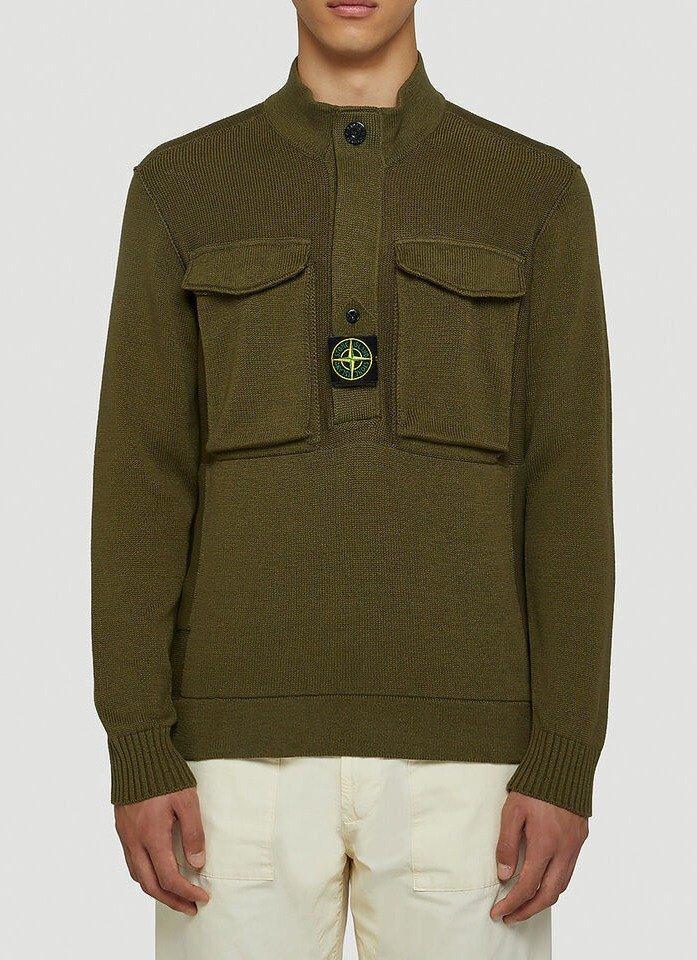 Stone Island Logo Patch Half Buttoned Jumper - Men - Piano Luigi