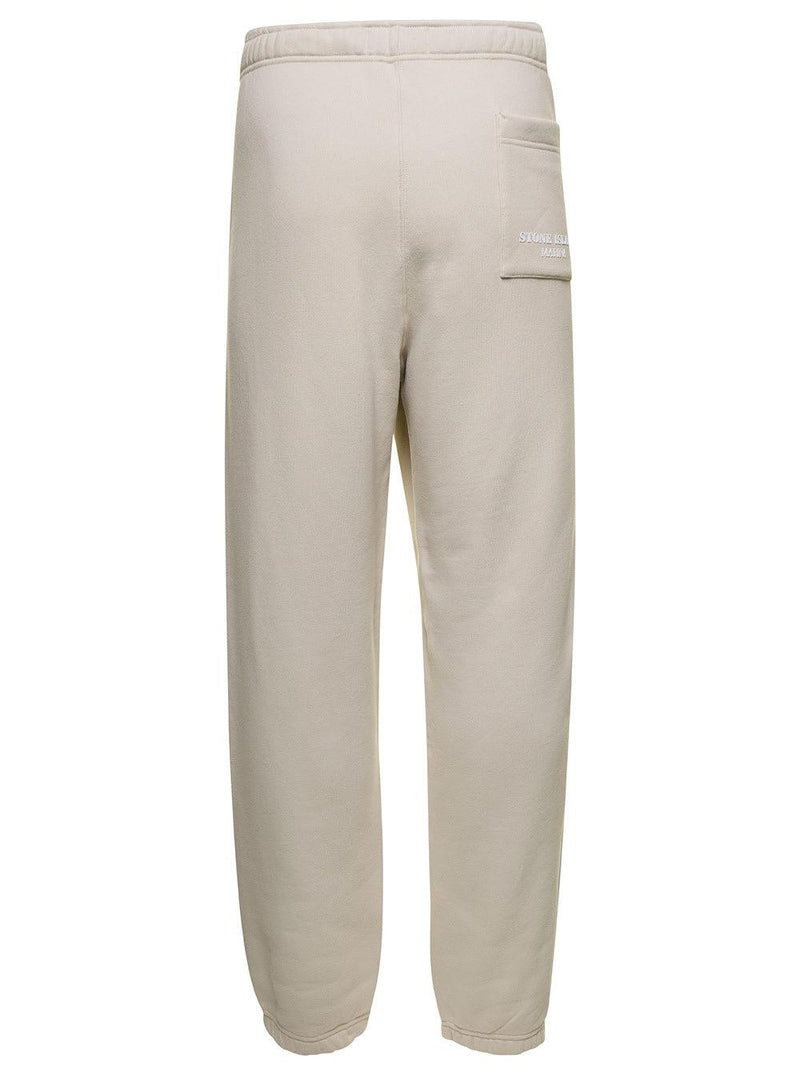 Stone Island White Jogger Pants With Contrasting Logo Embroidery In Cotton Woman - Men - Piano Luigi