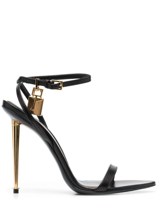 Tom Ford Black Sandals With Metal Heel And Padlock In Leather Woman - Women - Piano Luigi