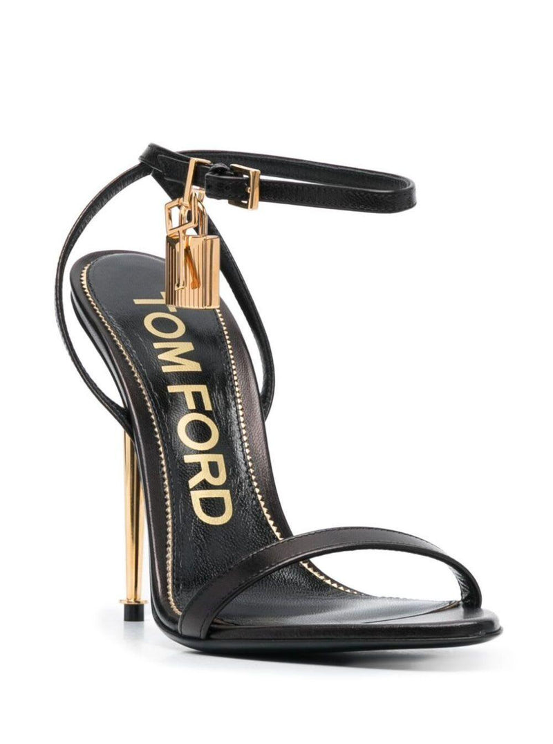 Tom Ford Black Sandals With Metal Heel And Padlock In Leather Woman - Women - Piano Luigi