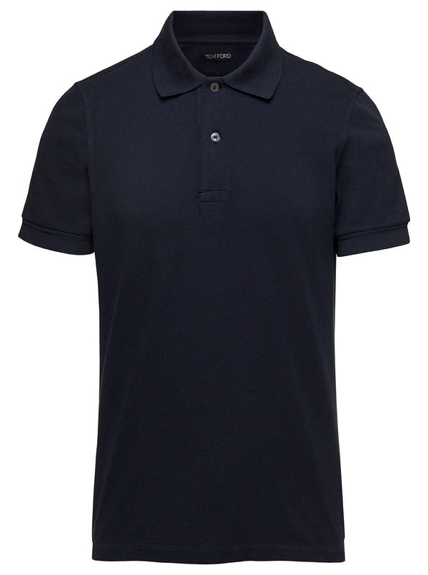 Tom Ford Blue Polo T-shirt With Embroidered Tone On Tone Logo In Cotton Man - Men - Piano Luigi