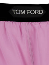 Tom Ford Pink Satin Shorts With Logo On Waistband In Stretch Silk Woman - Women - Piano Luigi