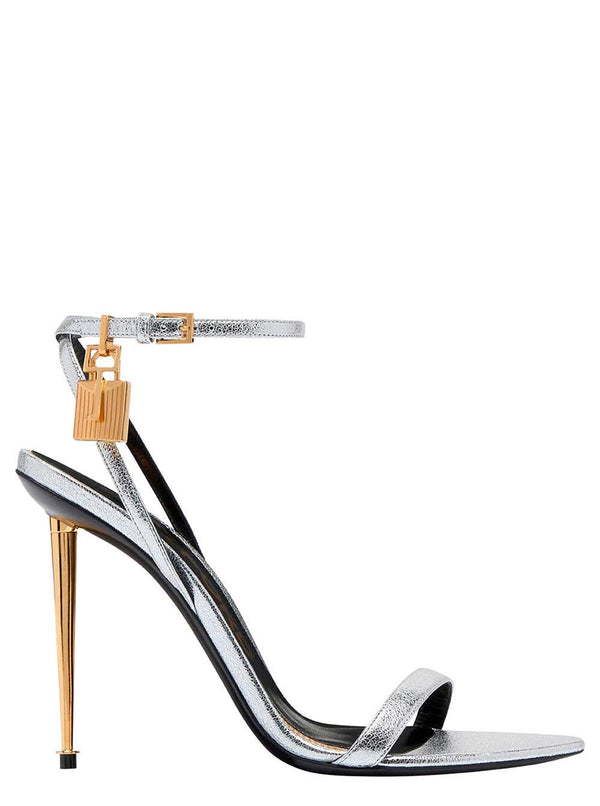 Tom Ford Silver Sandals With Metal Heel And Padlock In Leather Woman - Women - Piano Luigi