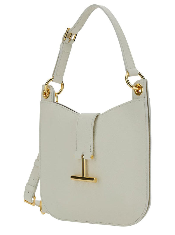 Tom Ford tara White Handbag With T Signature Detail In Grainy Leather Woman - Women - Piano Luigi