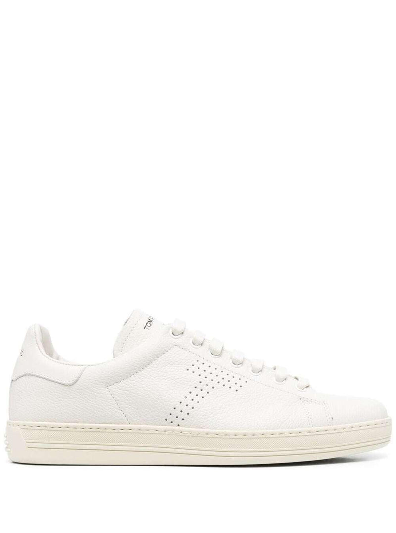 Tom Ford warwick White Low-top Sneakers With Perforated T And Embossed Logo On Heel Tab In Leather Man - Men - Piano Luigi