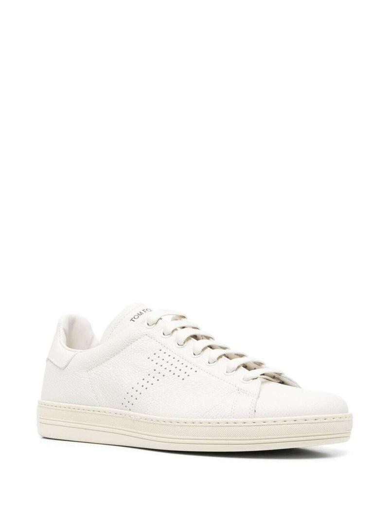 Tom Ford warwick White Low-top Sneakers With Perforated T And Embossed Logo On Heel Tab In Leather Man - Men - Piano Luigi