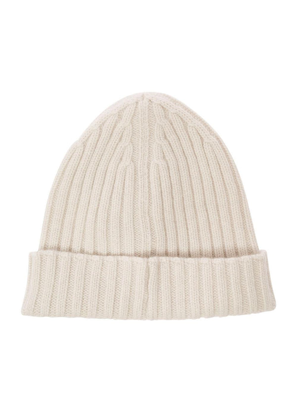 Tom Ford White Ribbed Beanie With Logo Patch In Cashmere Man - Men - Piano Luigi