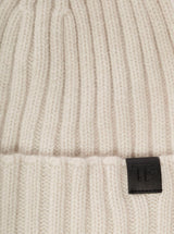 Tom Ford White Ribbed Beanie With Logo Patch In Cashmere Man - Men - Piano Luigi