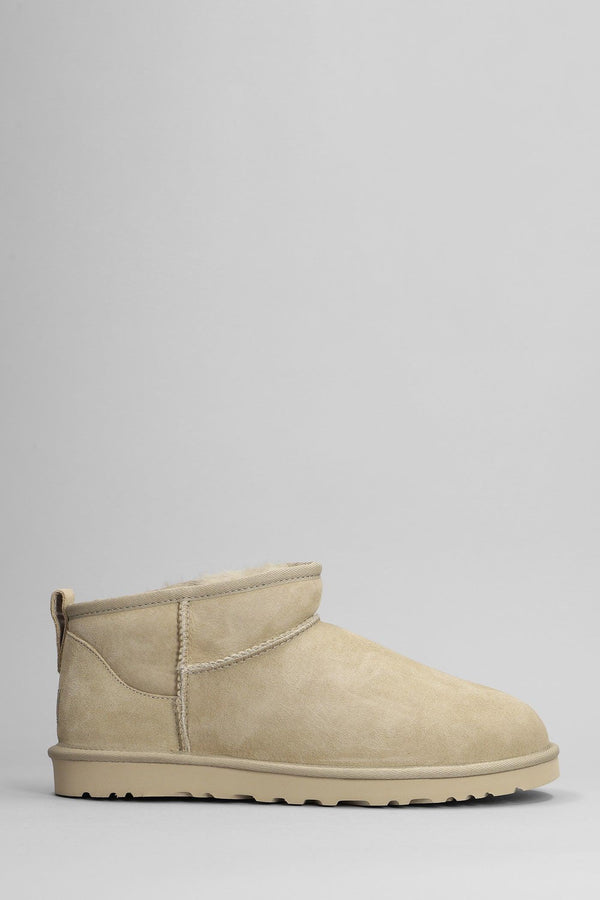 UGG Classic Ultra Mini Low Heels Ankle Boots In Beige Suede - Men - Piano Luigi