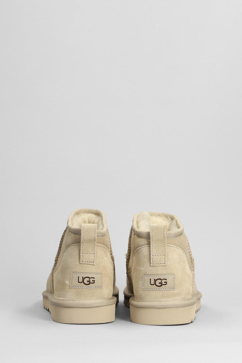 UGG Classic Ultra Mini Low Heels Ankle Boots In Beige Suede - Men - Piano Luigi