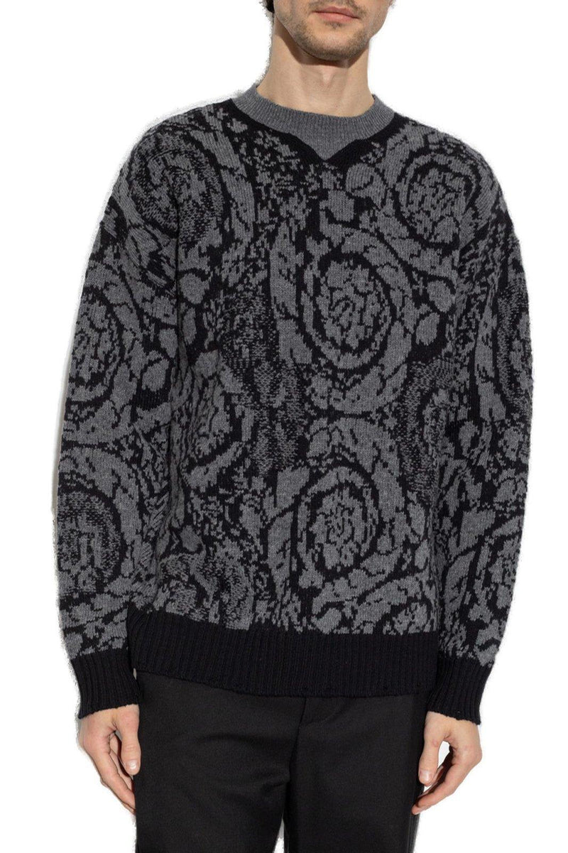 Versace Barocco-intarsia Crewneck Jumper - Men - Piano Luigi