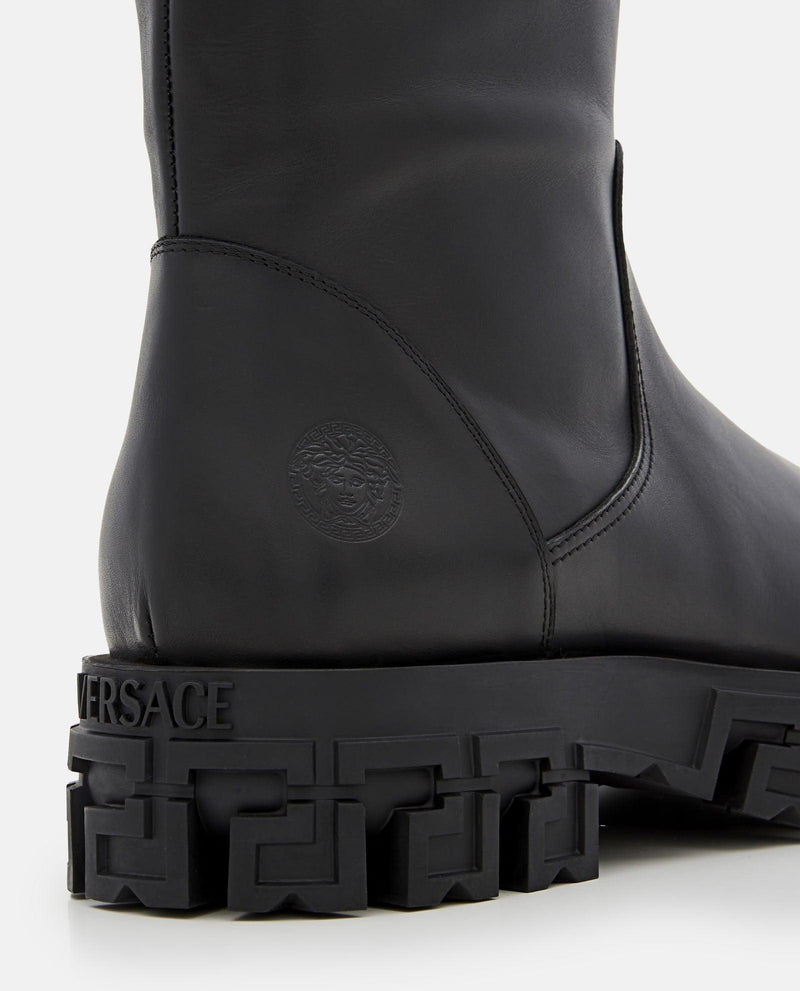 Versace Belted Leather Boots - Men - Piano Luigi