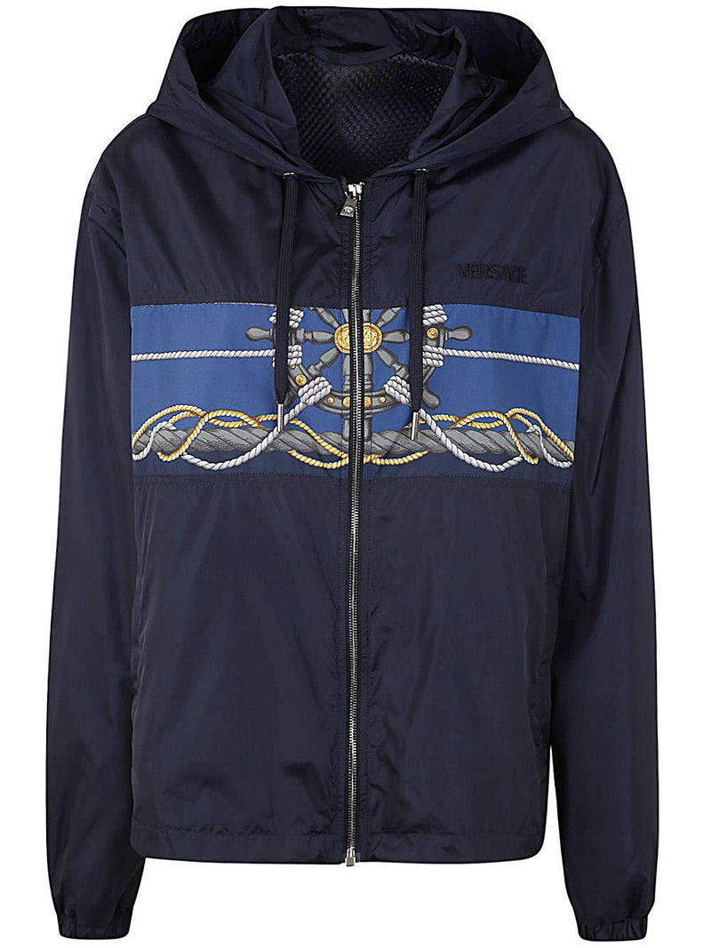 Versace Blouson Technical Fabric And Poly Twill With Nautical Print + Writing Embroidery - Men - Piano Luigi