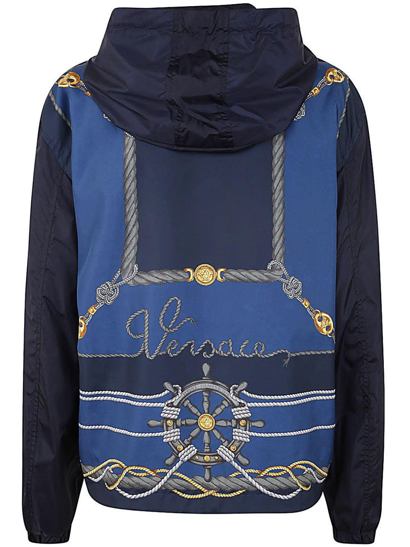 Versace Blouson Technical Fabric And Poly Twill With Nautical Print + Writing Embroidery - Men - Piano Luigi