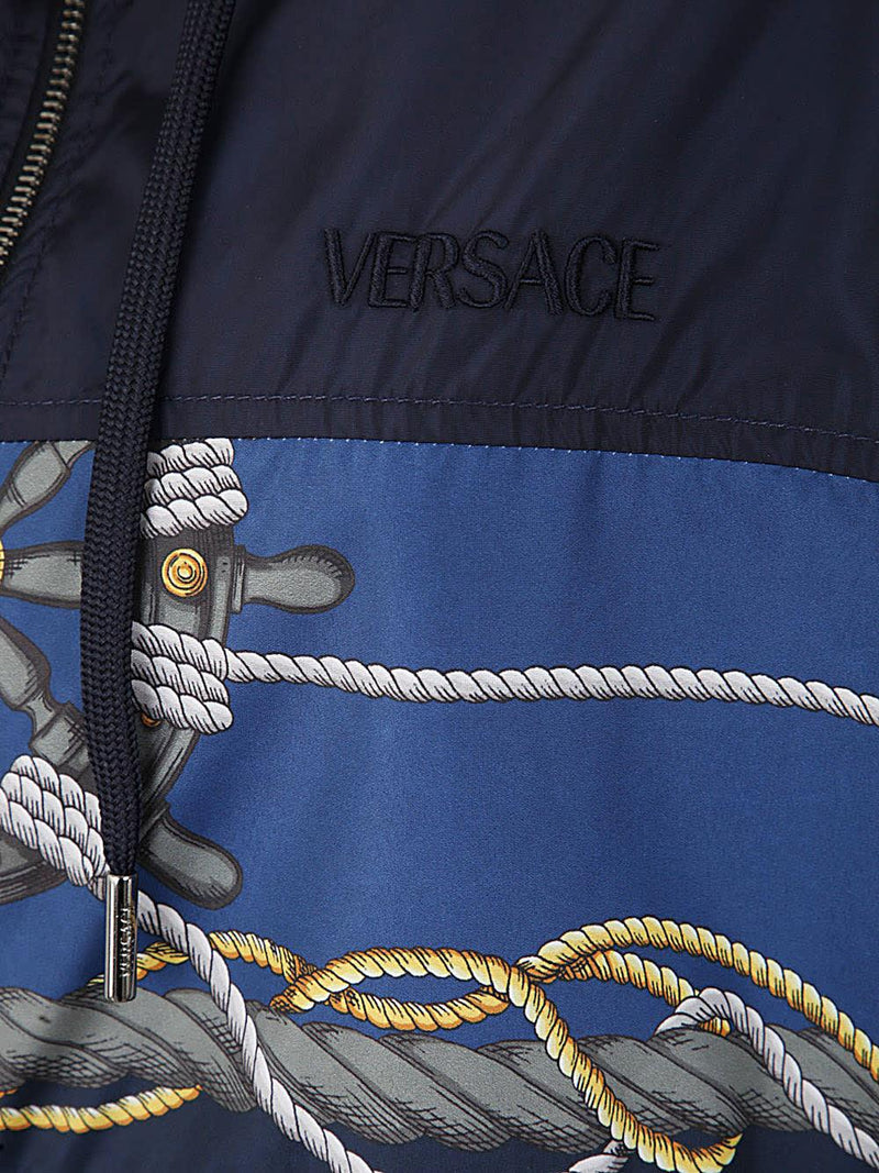 Versace Blouson Technical Fabric And Poly Twill With Nautical Print + Writing Embroidery - Men - Piano Luigi