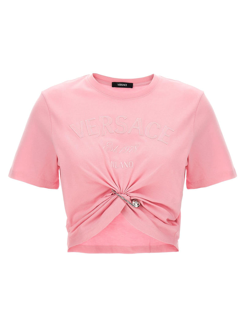 Versace Bropped T-shirt With Embroidered Logo Pin - Women - Piano Luigi