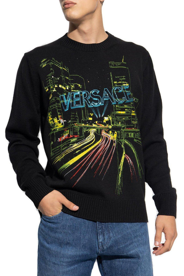 Versace City Lights Embroidered Crewneck Jumper - Men - Piano Luigi